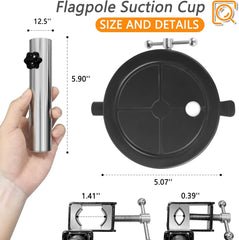 Reusable Car Flag Suction Cup Mount – Heavy-Duty No-Drill No-glue Flag Holder with Strong Vacuum Grip | Adjustable Suction Cup Flag Pole Bracket for RVs, SUVs, Trucks, Campers & More